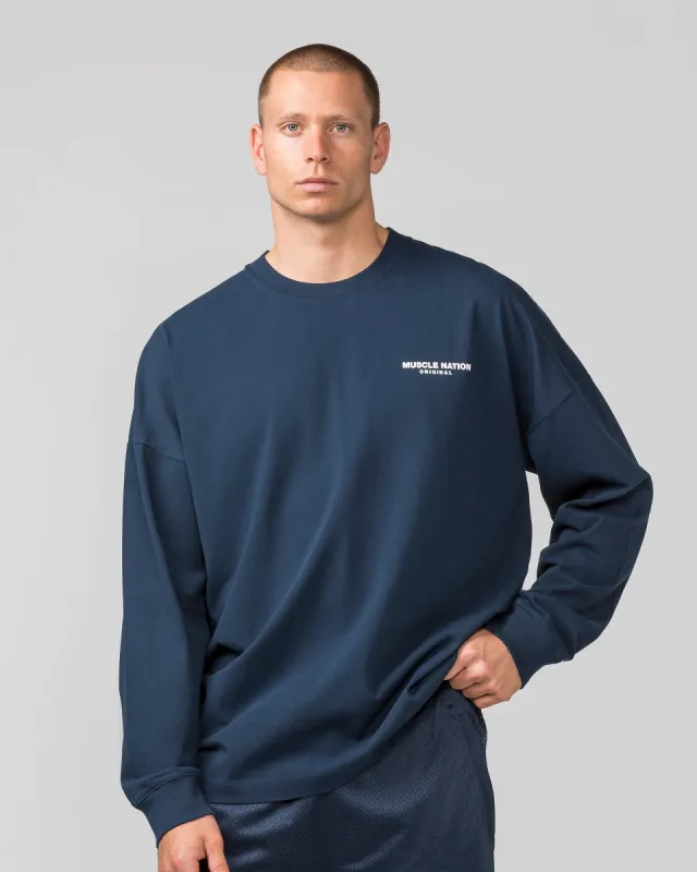Worldwide Long Sleeve Tee - Navy sold by Muscle Nation