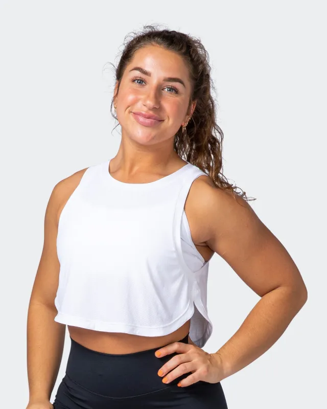 Level Up Cropped Training Tank - White sold by Muscle Nation