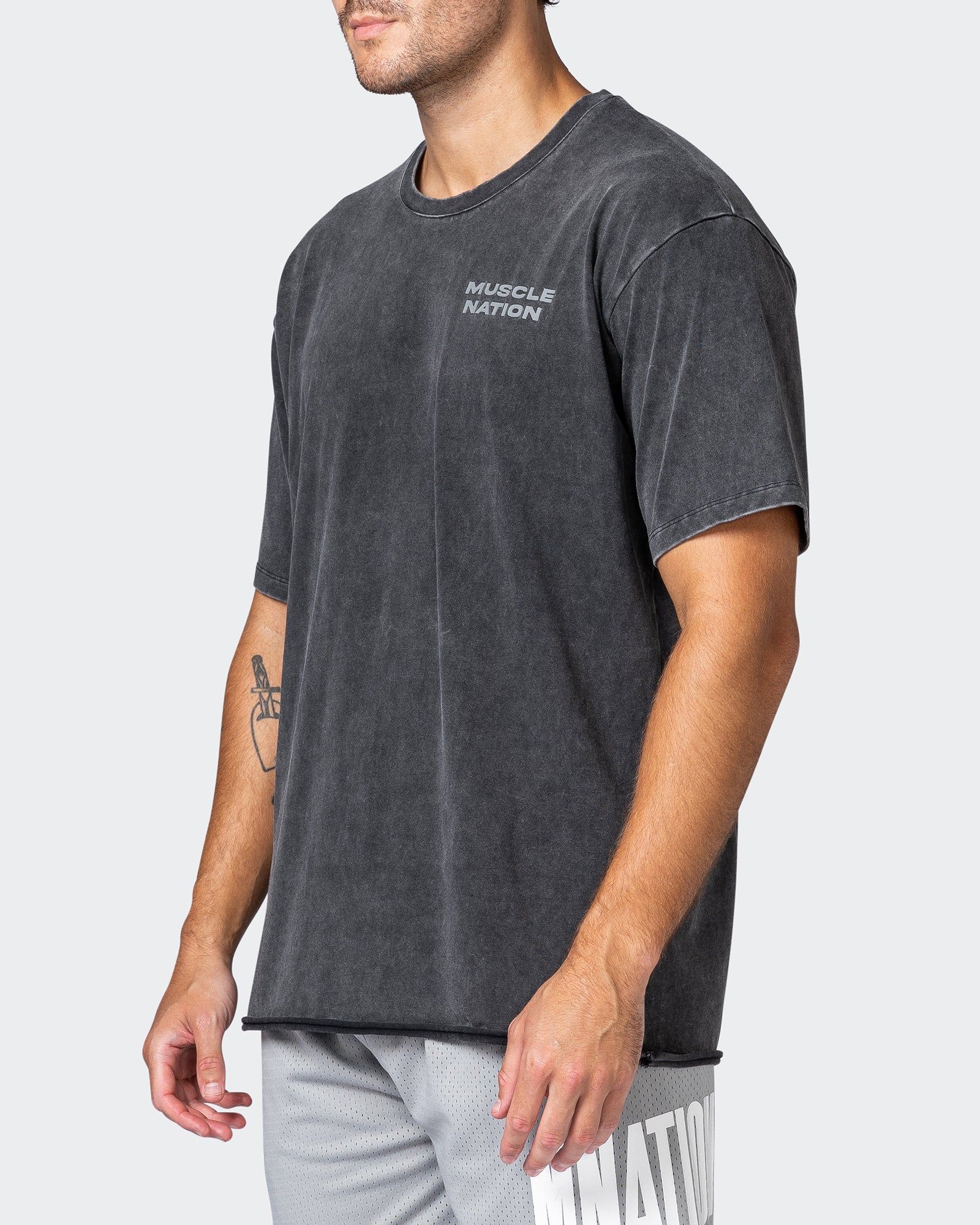 Mens MN Graffiti Oversized Heavy Vintage Tee - Washed Black / Carbon sold by Muscle Nation product image thumbnail 3