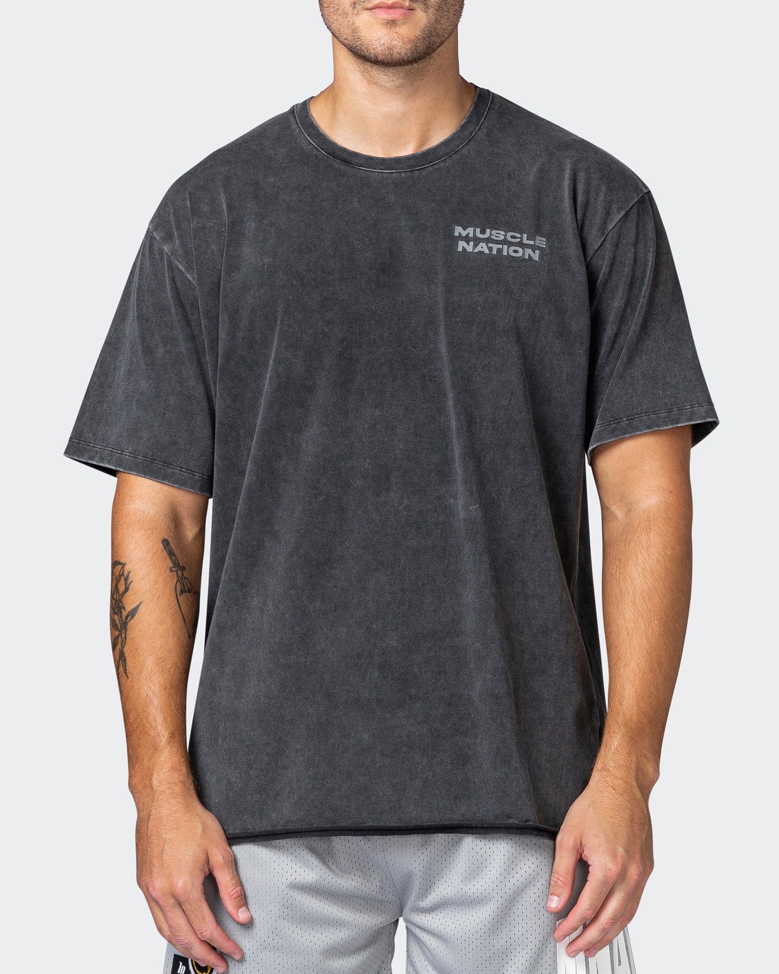 Mens MN Graffiti Oversized Heavy Vintage Tee - Washed Black / Carbon sold by Muscle Nation product image thumbnail 2