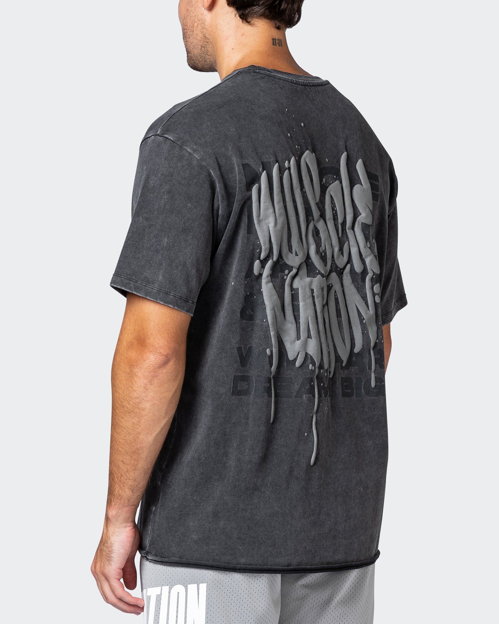 Mens MN Graffiti Oversized Heavy Vintage Tee - Washed Black / Carbon sold by Muscle Nation product image thumbnail 5