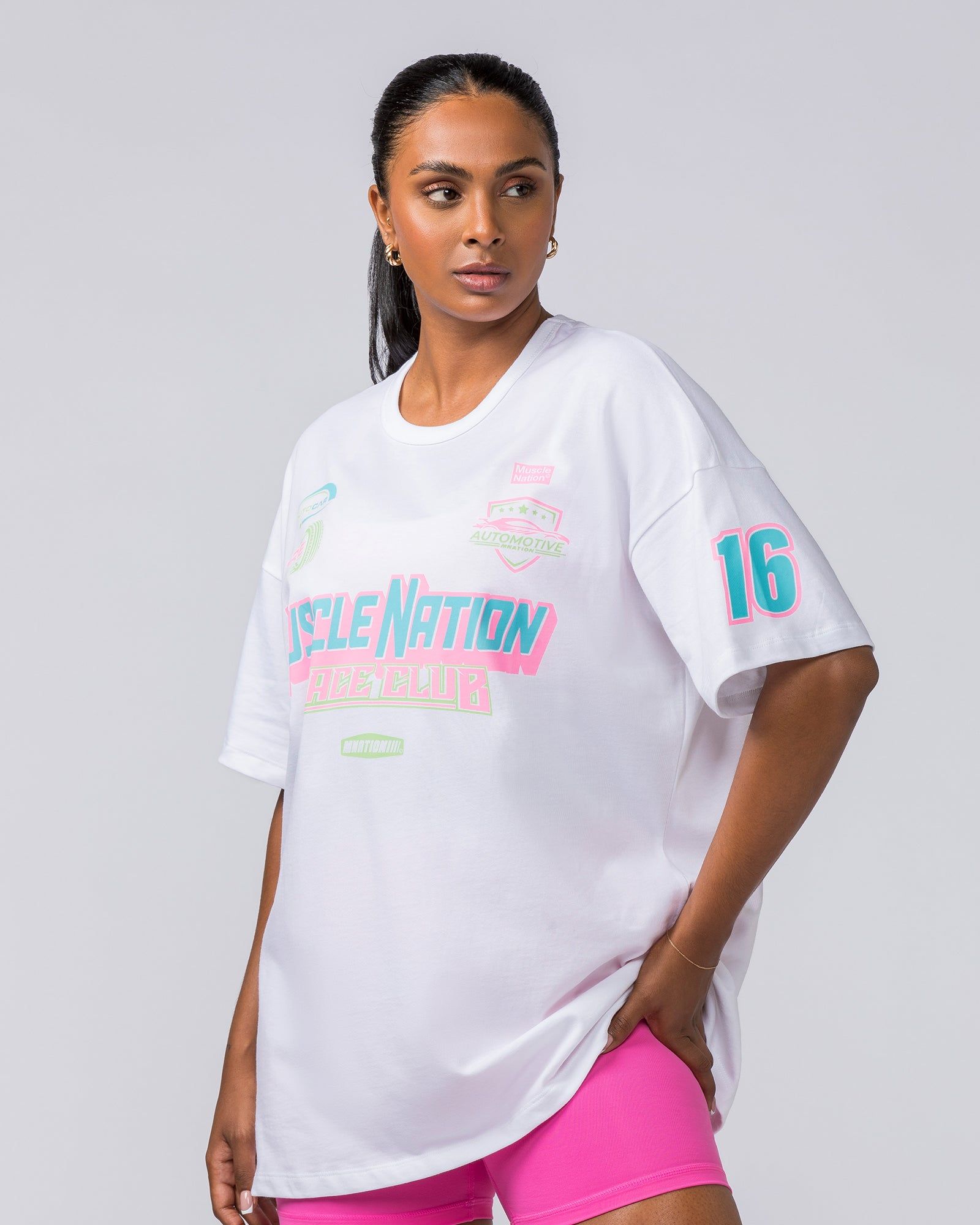 Womens Moto Oversized Tee - White sold by Muscle Nation product image thumbnail 3