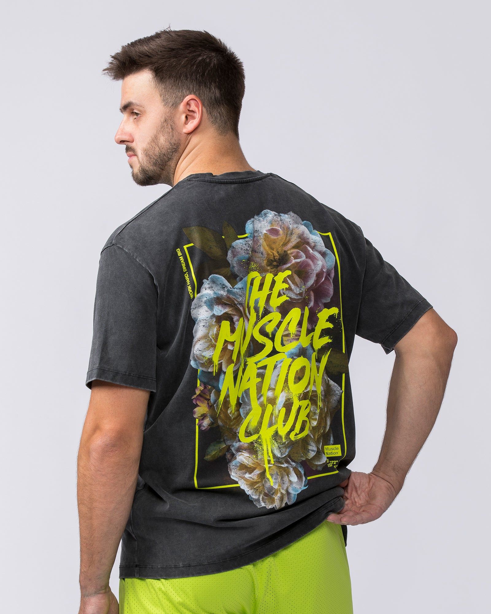 Mens Neon Rose Vintage Tee - Washed Black sold by Muscle Nation product image thumbnail 4