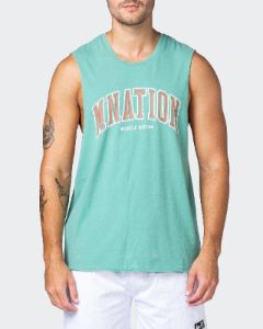 MNation Varsity Drop Arm Vintage Tank - Washed Mist sold by Muscle Nation