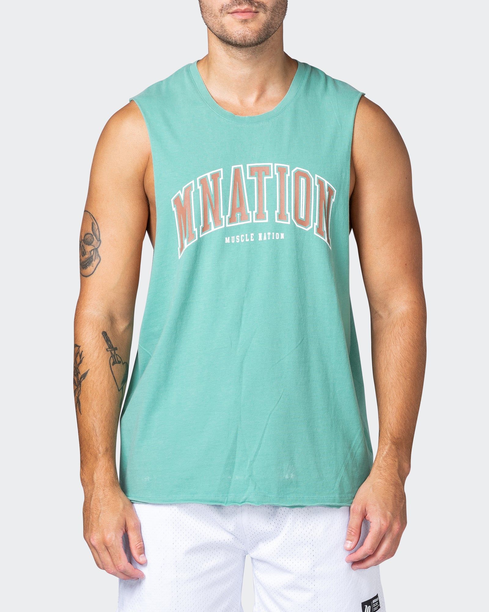 MNation Varsity Drop Arm Vintage Tank - Washed Mist sold by Muscle Nation product image thumbnail 3