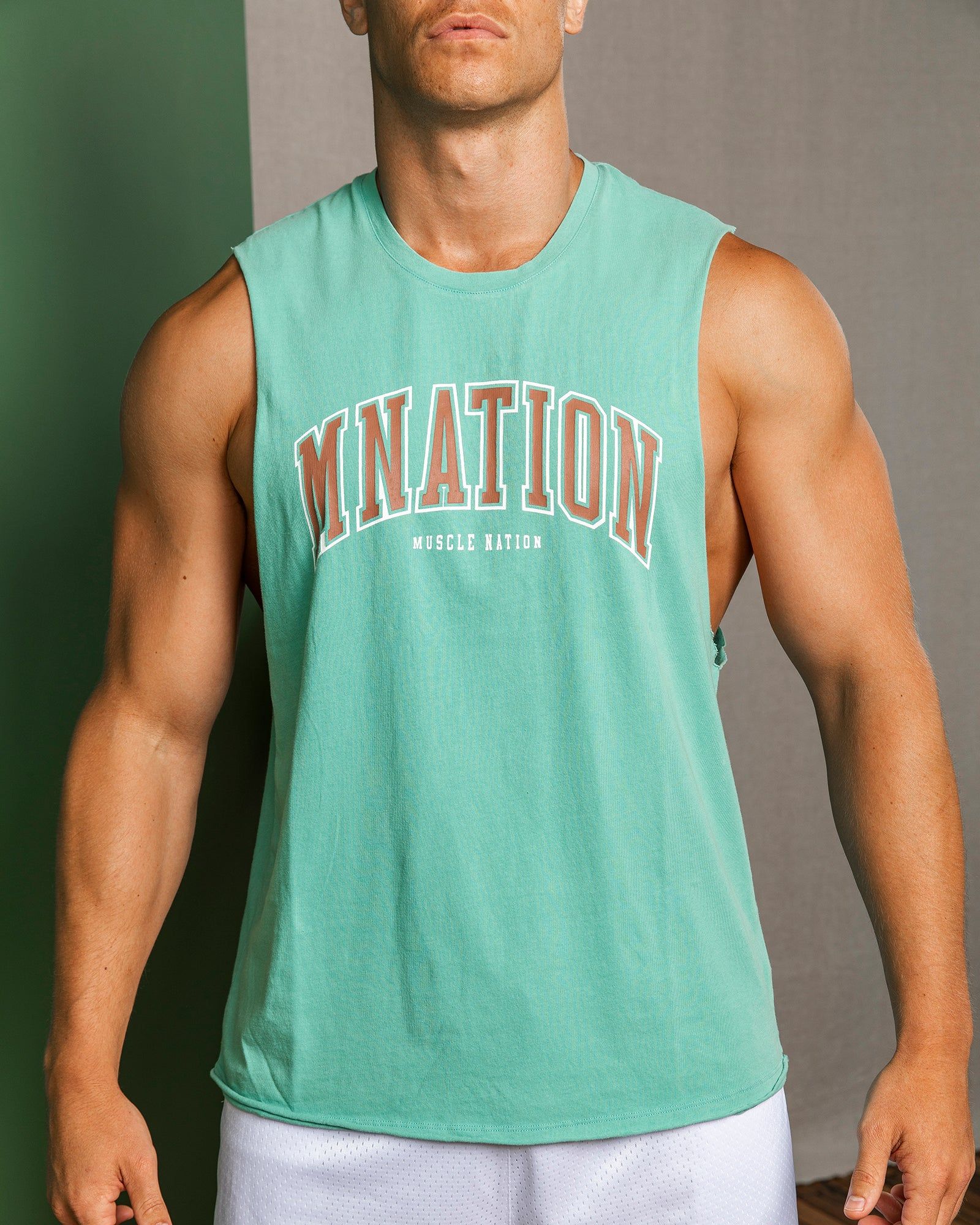 MNation Varsity Drop Arm Vintage Tank - Washed Mist sold by Muscle Nation