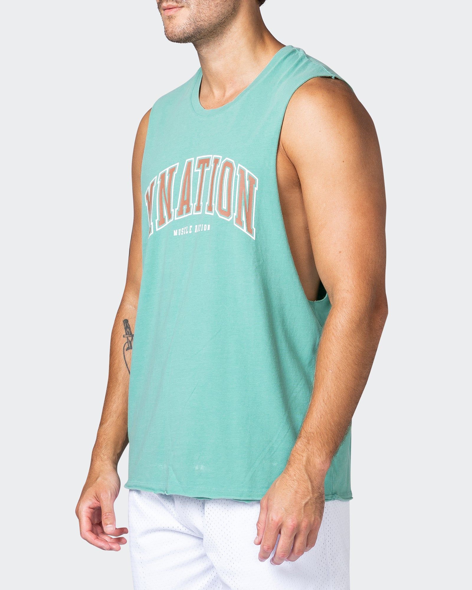MNation Varsity Drop Arm Vintage Tank - Washed Mist sold by Muscle Nation product image thumbnail 4