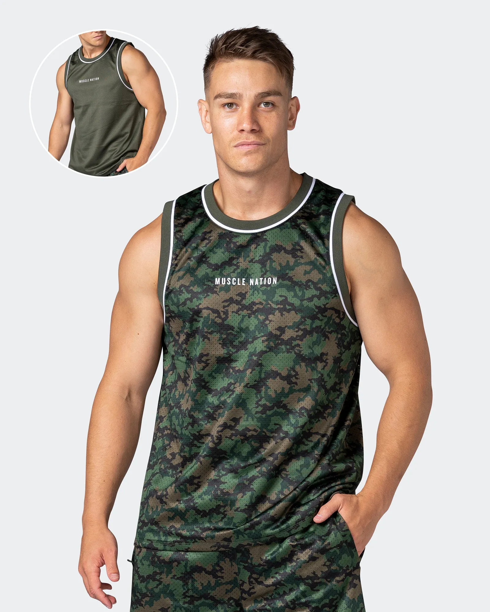 Reversible Basketball Jersey - Dark Khaki Camo / Dark Khaki sold by Muscle Nation
