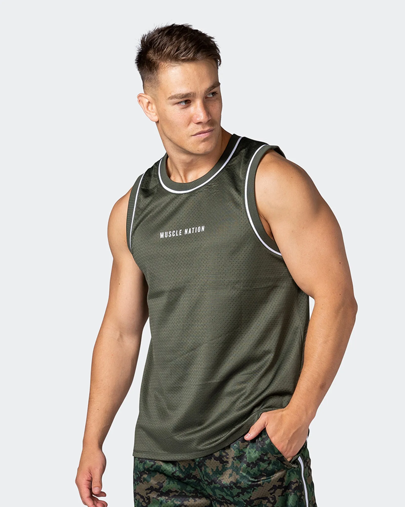 Reversible Basketball Jersey - Dark Khaki Camo / Dark Khaki sold by Muscle Nation product image thumbnail 2