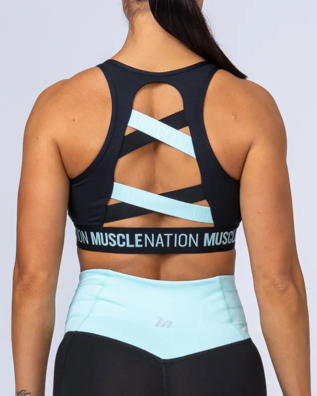 Knockout Bra - Black with Sky Blue sold by Muscle Nation