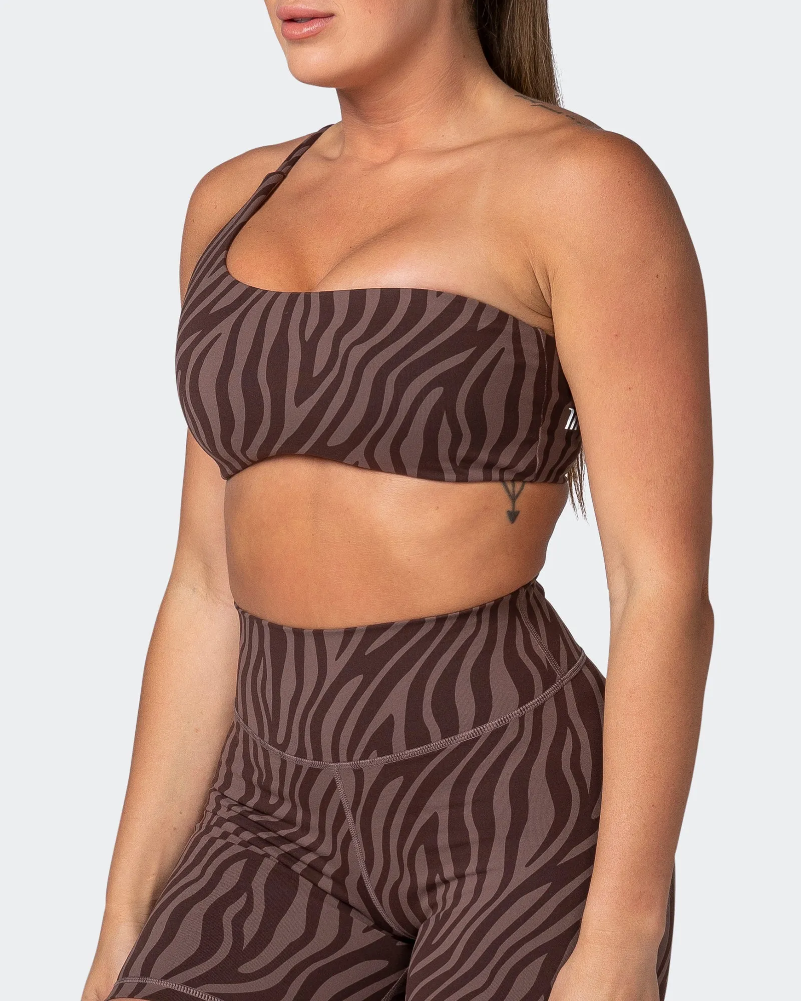 Movement One Shoulder Bralette - Coffee Zebra Print sold by Muscle Nation product image thumbnail 3