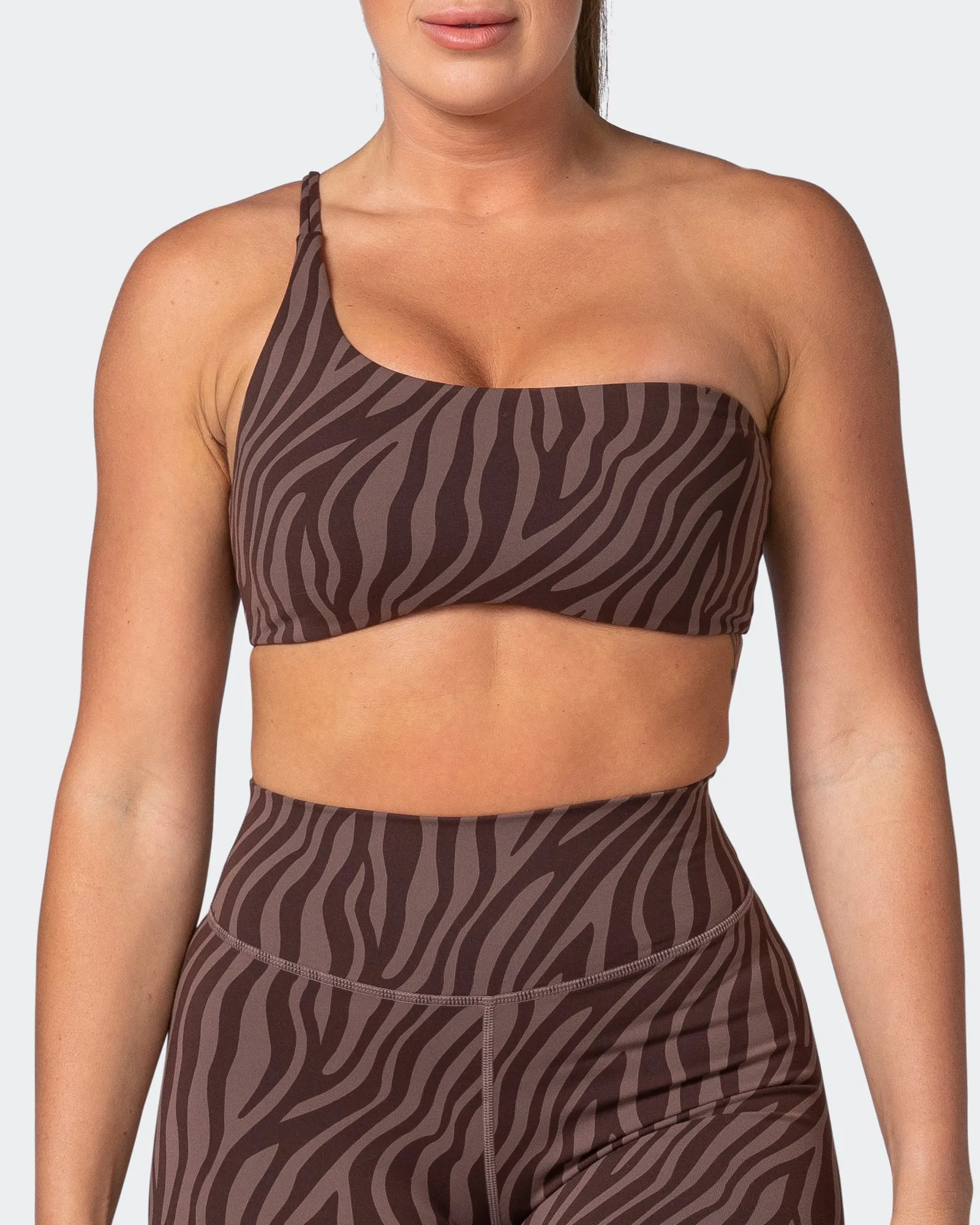 Movement One Shoulder Bralette - Coffee Zebra Print sold by Muscle Nation product image thumbnail 2