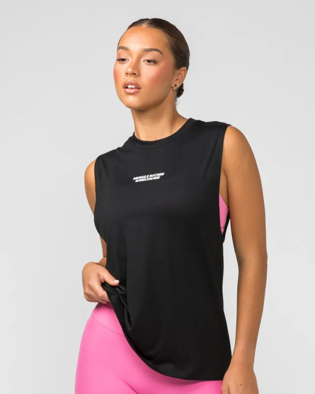 Represent Drop Arm Tank - Black sold by Muscle Nation