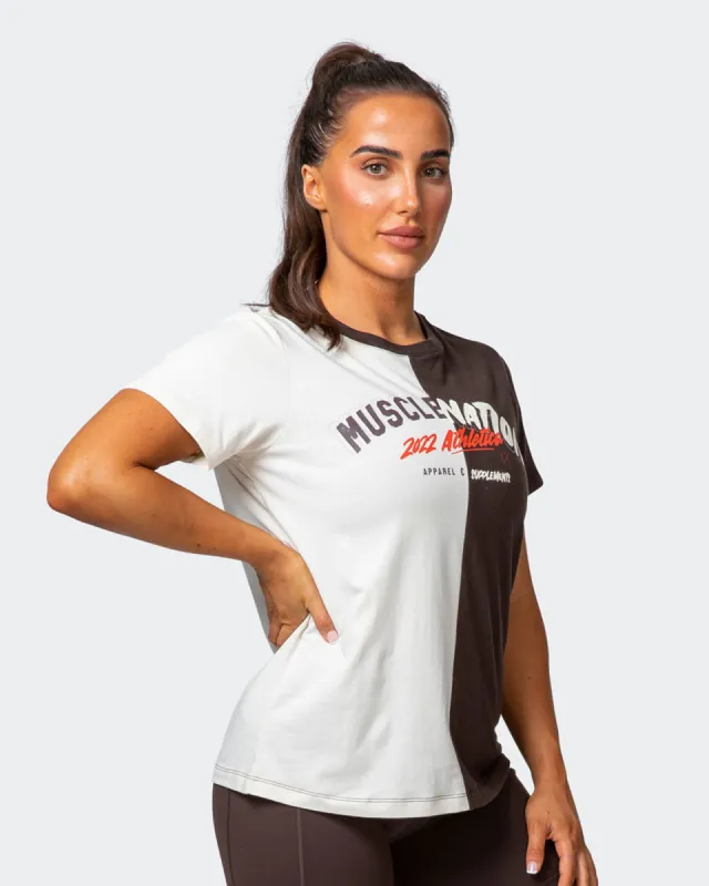 Womens Regular Fit Athletica Tee - Cocoa / Dew sold by Muscle Nation