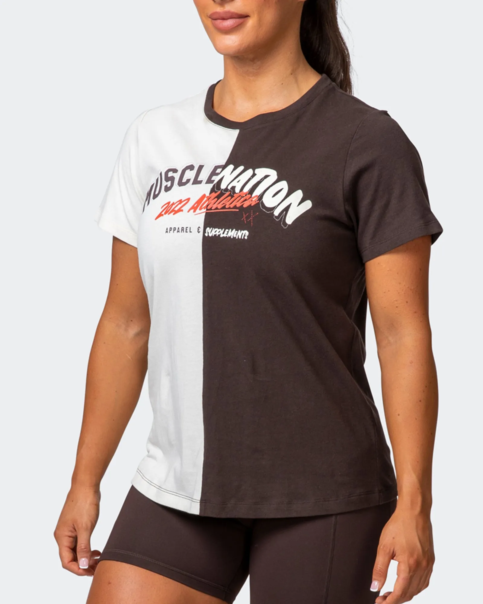 Womens Regular Fit Athletica Tee - Cocoa / Dew sold by Muscle Nation product image thumbnail 3