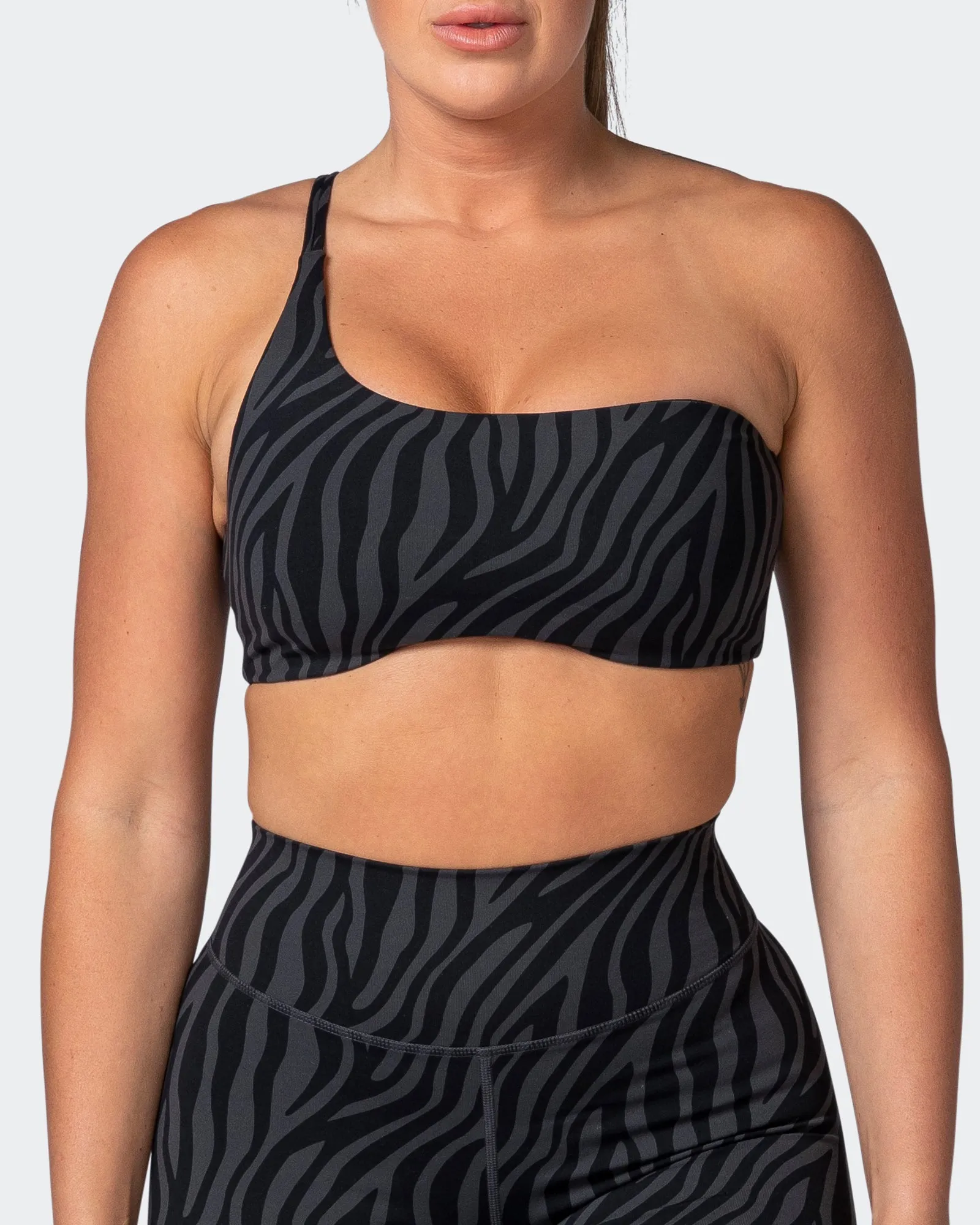 Movement One Shoulder Bralette - Monochrome Zebra Print sold by Muscle Nation product image thumbnail 2