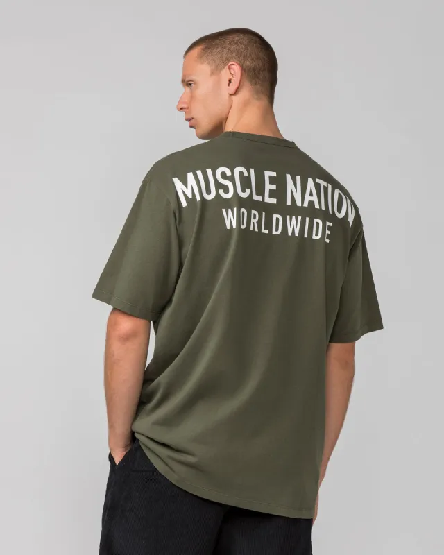 MNation Worldwide Pump Cover - Dark Khaki / White made by Muscle Nation