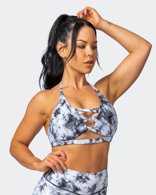 Coastal Bralette - Grey Black Tie Dye Print sold by Muscle Nation