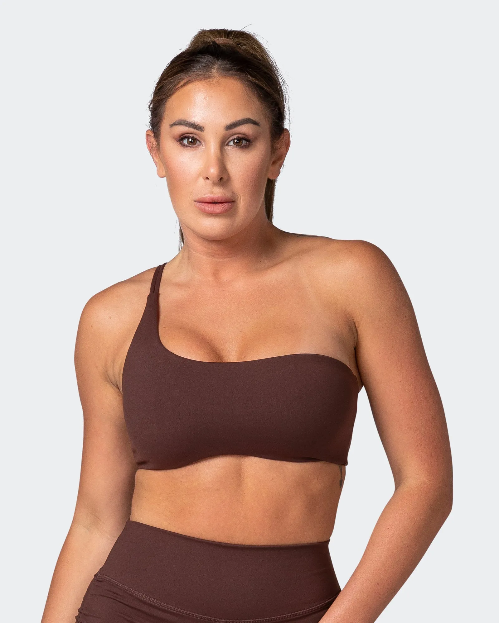 Movement One Shoulder Bralette - Coffee sold by Muscle Nation