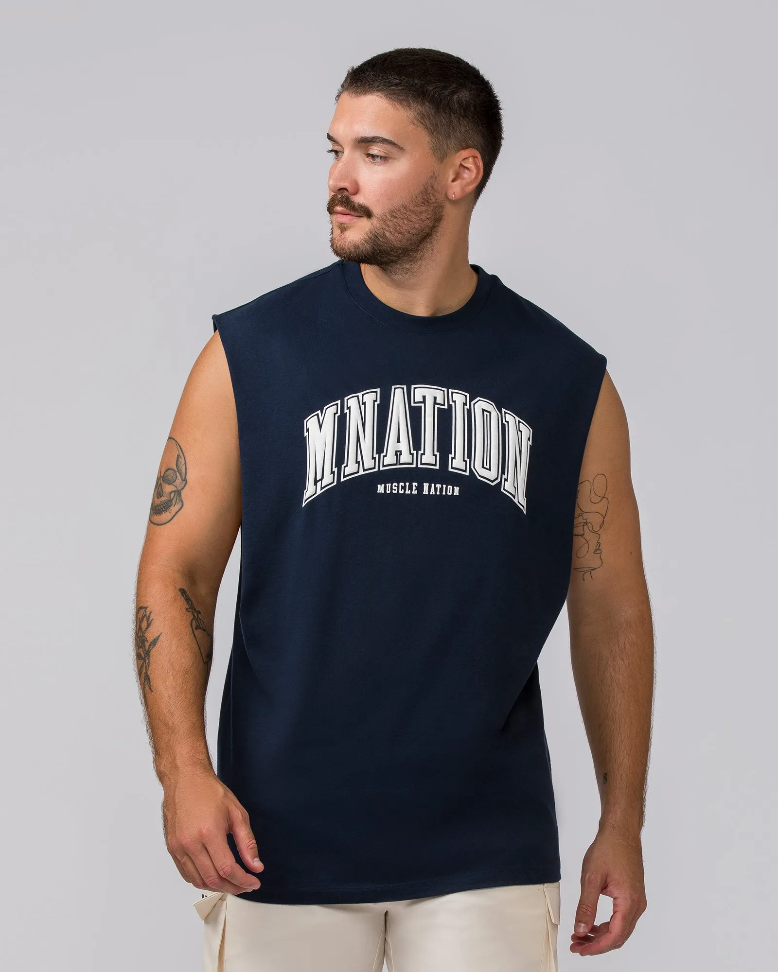 Varsity Muscle Tank - Navy sold by Muscle Nation