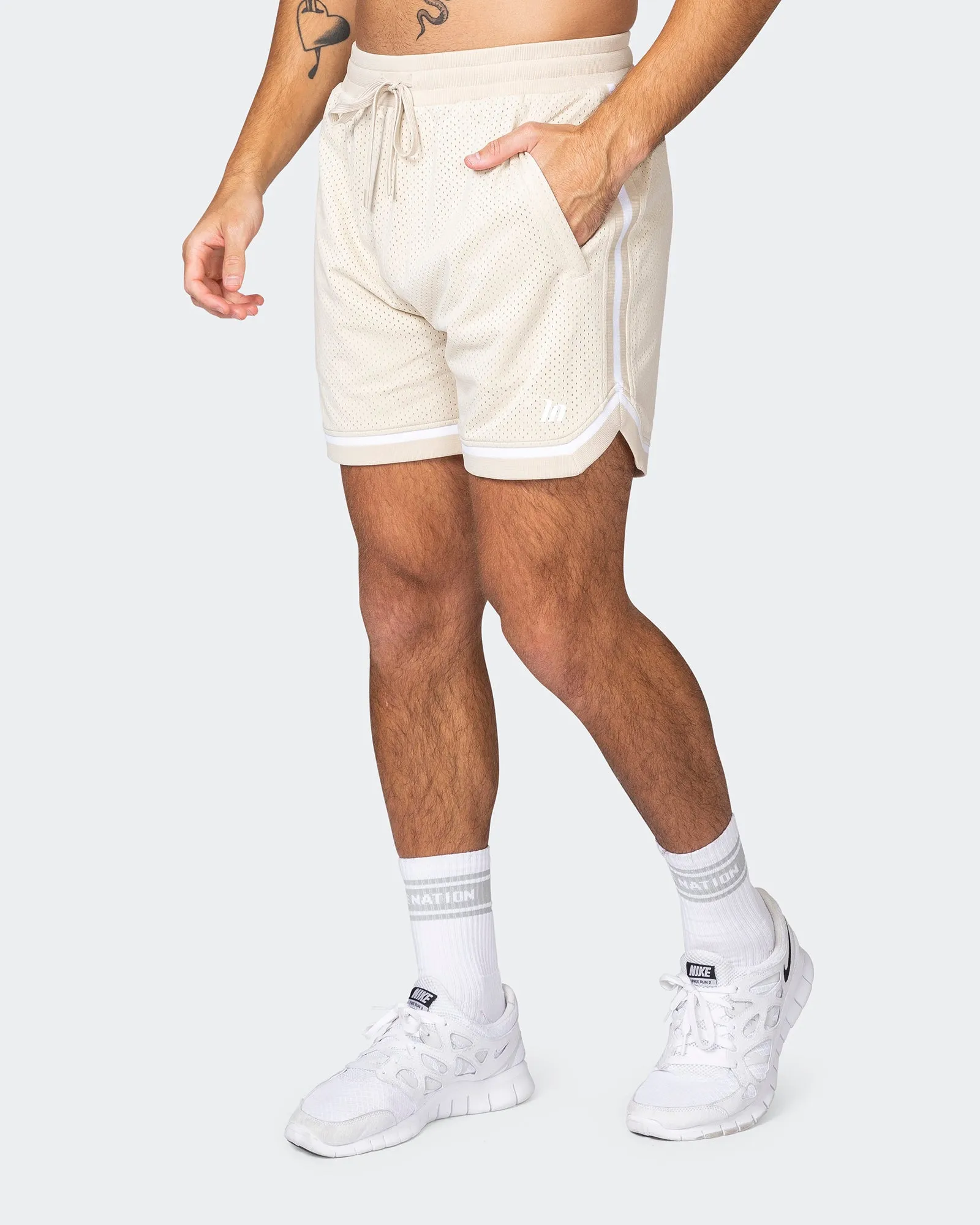 Mens 5" Basketball Shorts - Cream sold by Muscle Nation