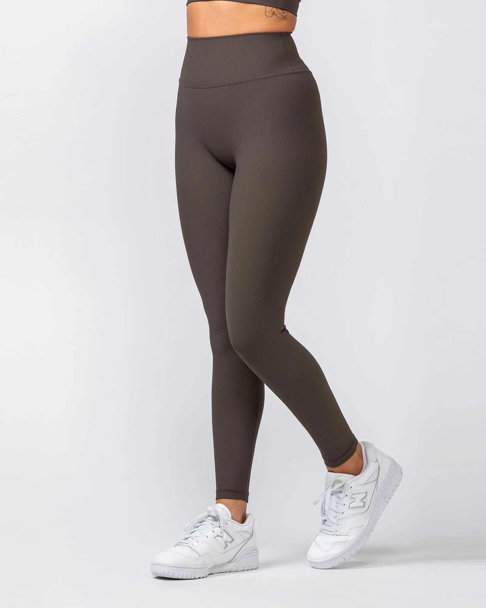 Zero Rise Rib Ankle Length Leggings - Deep Brown sold by Muscle Nation