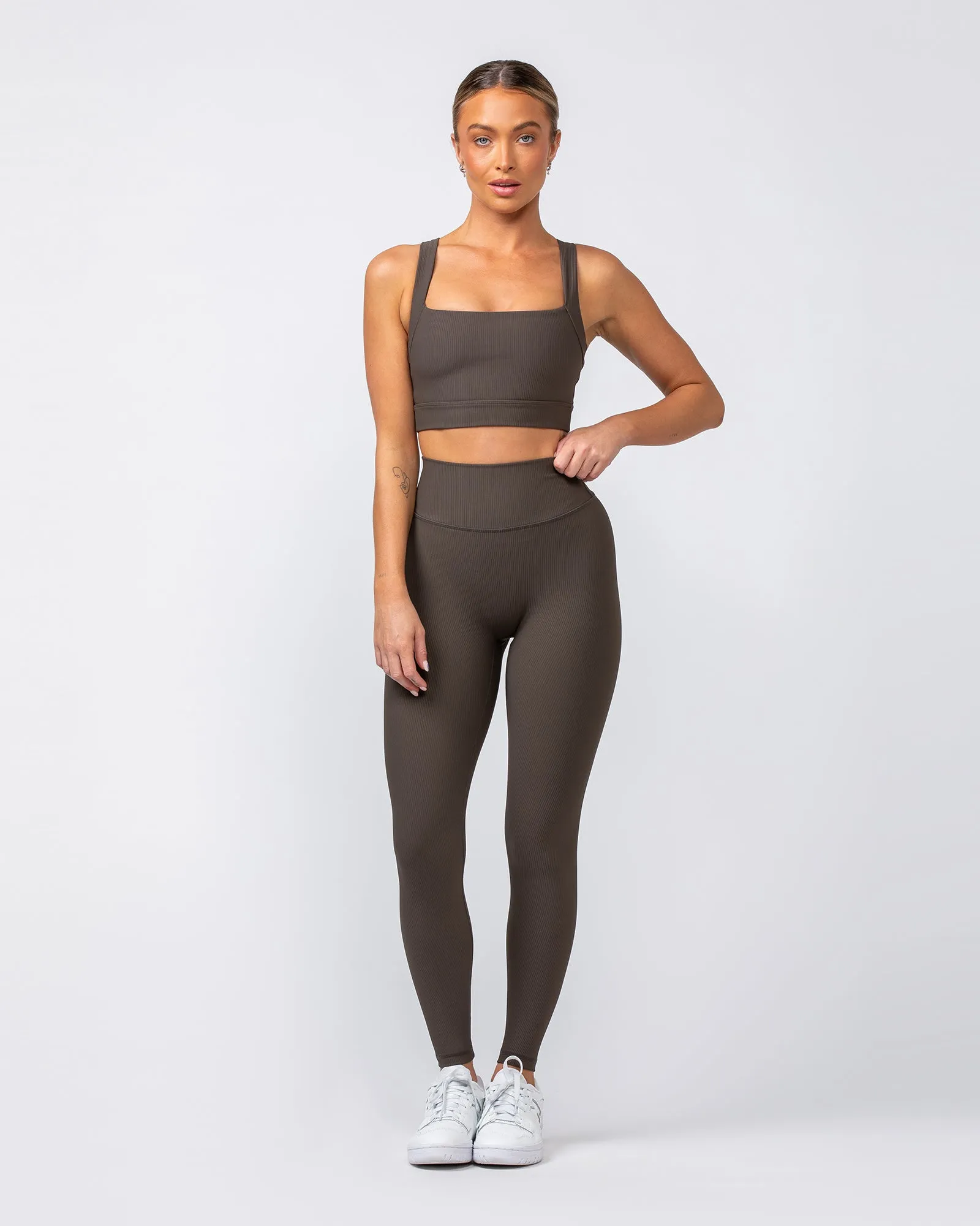 Zero Rise Rib Ankle Length Leggings - Deep Brown sold by Muscle Nation product image thumbnail 5
