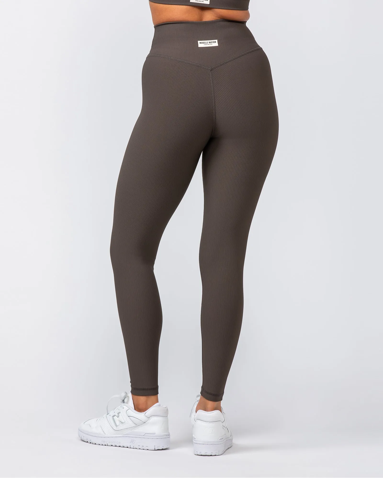 Zero Rise Rib Ankle Length Leggings - Deep Brown sold by Muscle Nation product image thumbnail 4
