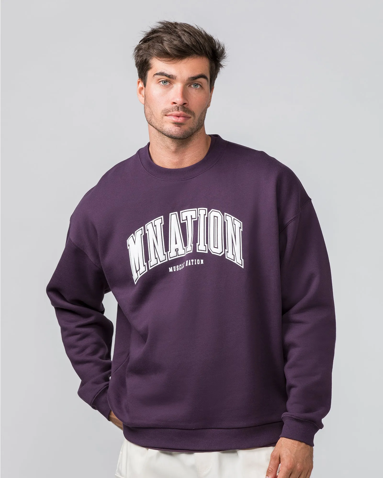 Varsity Crew Pullover - Midnight Plum sold by Muscle Nation