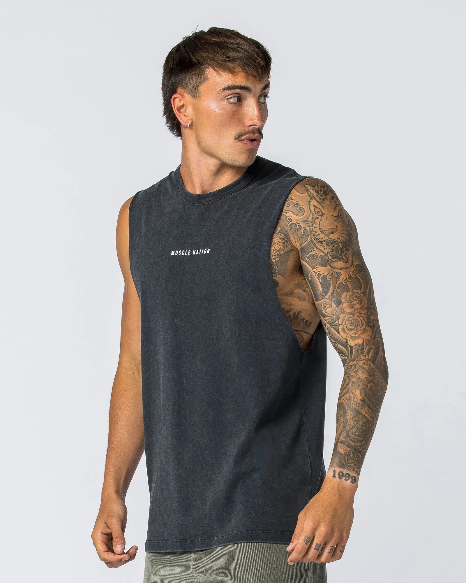 Ease Drop Arm Heavy Vintage Tank - Washed Black sold by Muscle Nation product image thumbnail 2