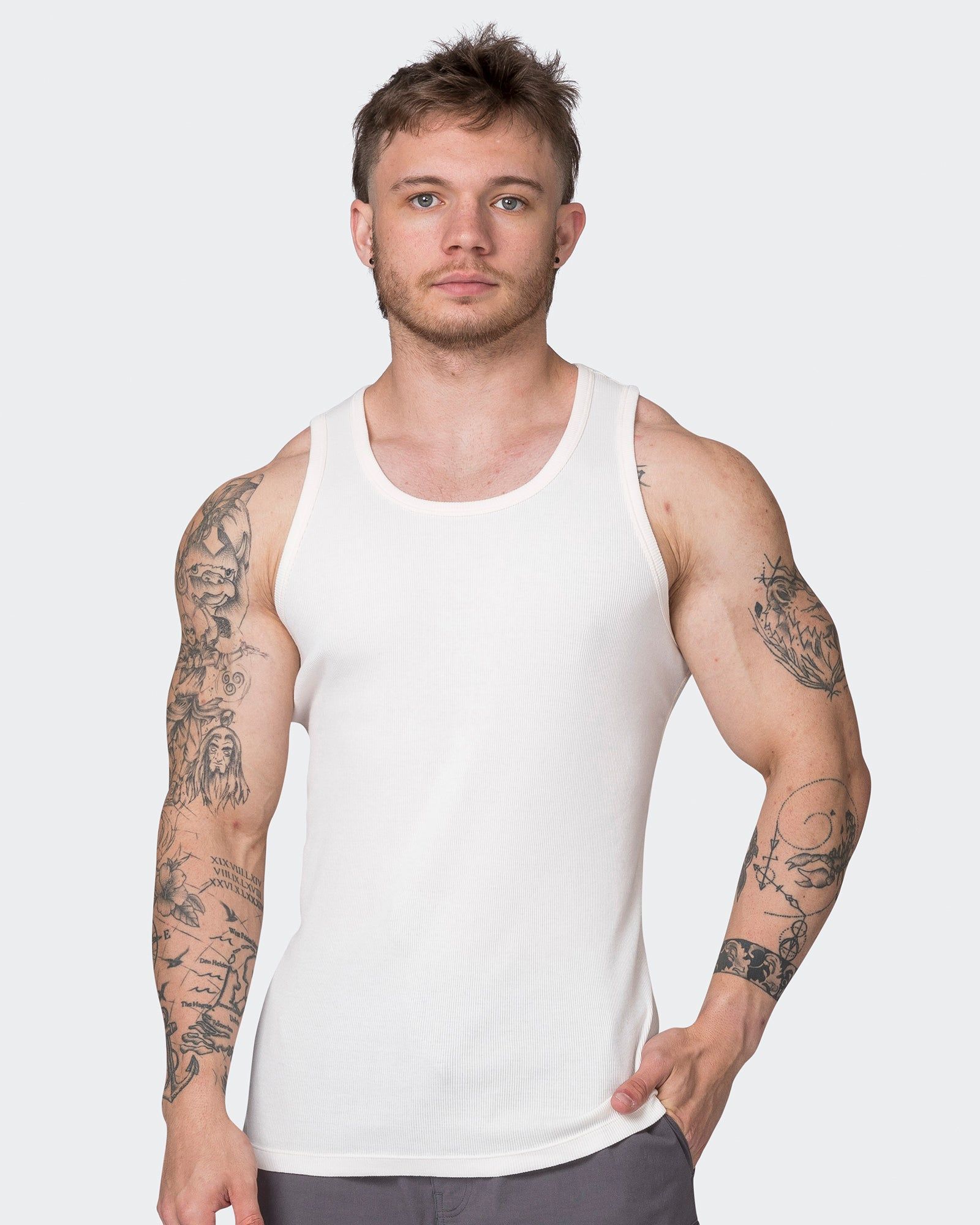 Classic Rib Fitted Training Tank - Travertine sold by Muscle Nation