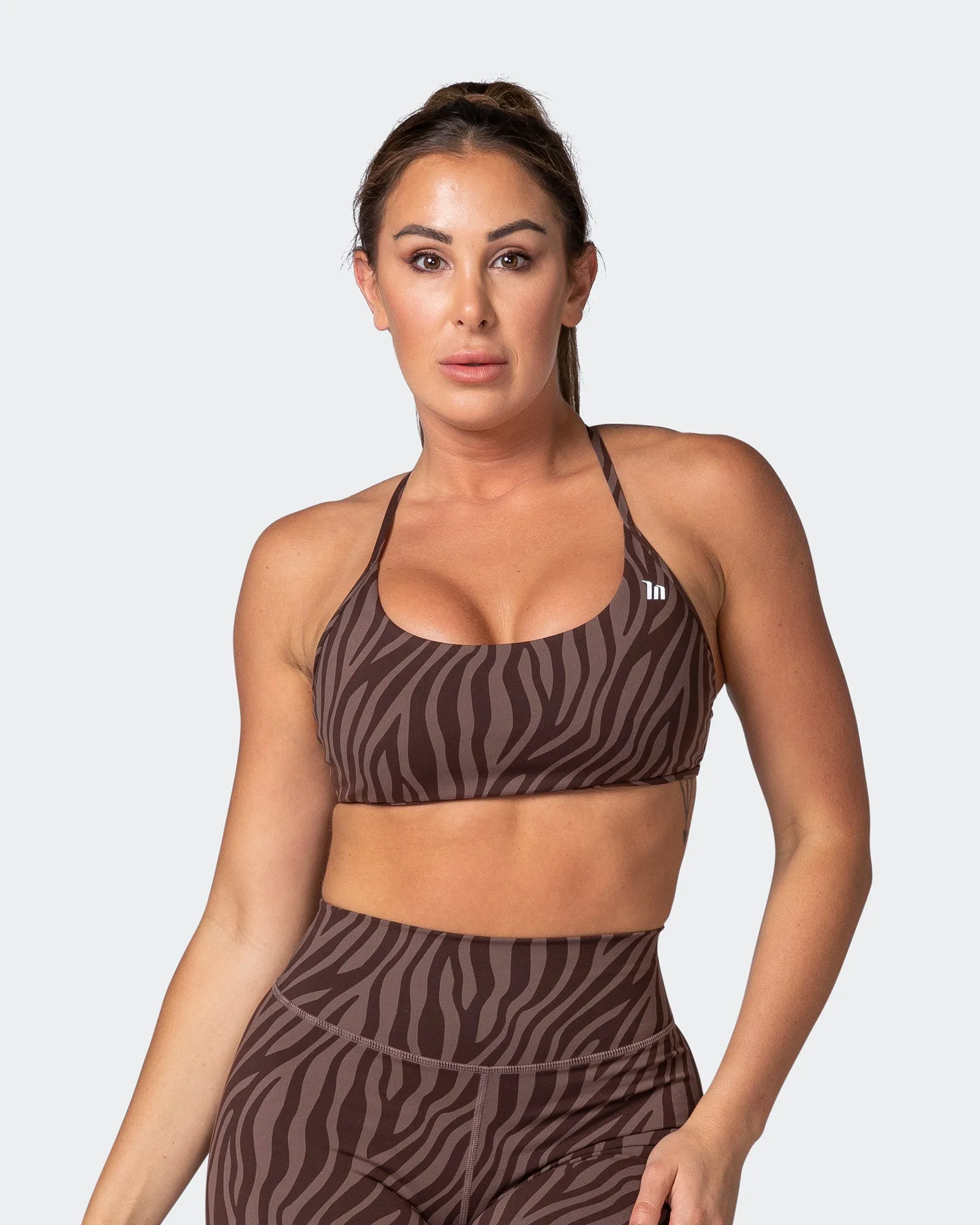 Essence Bralette - Coffee Zebra Print sold by Muscle Nation
