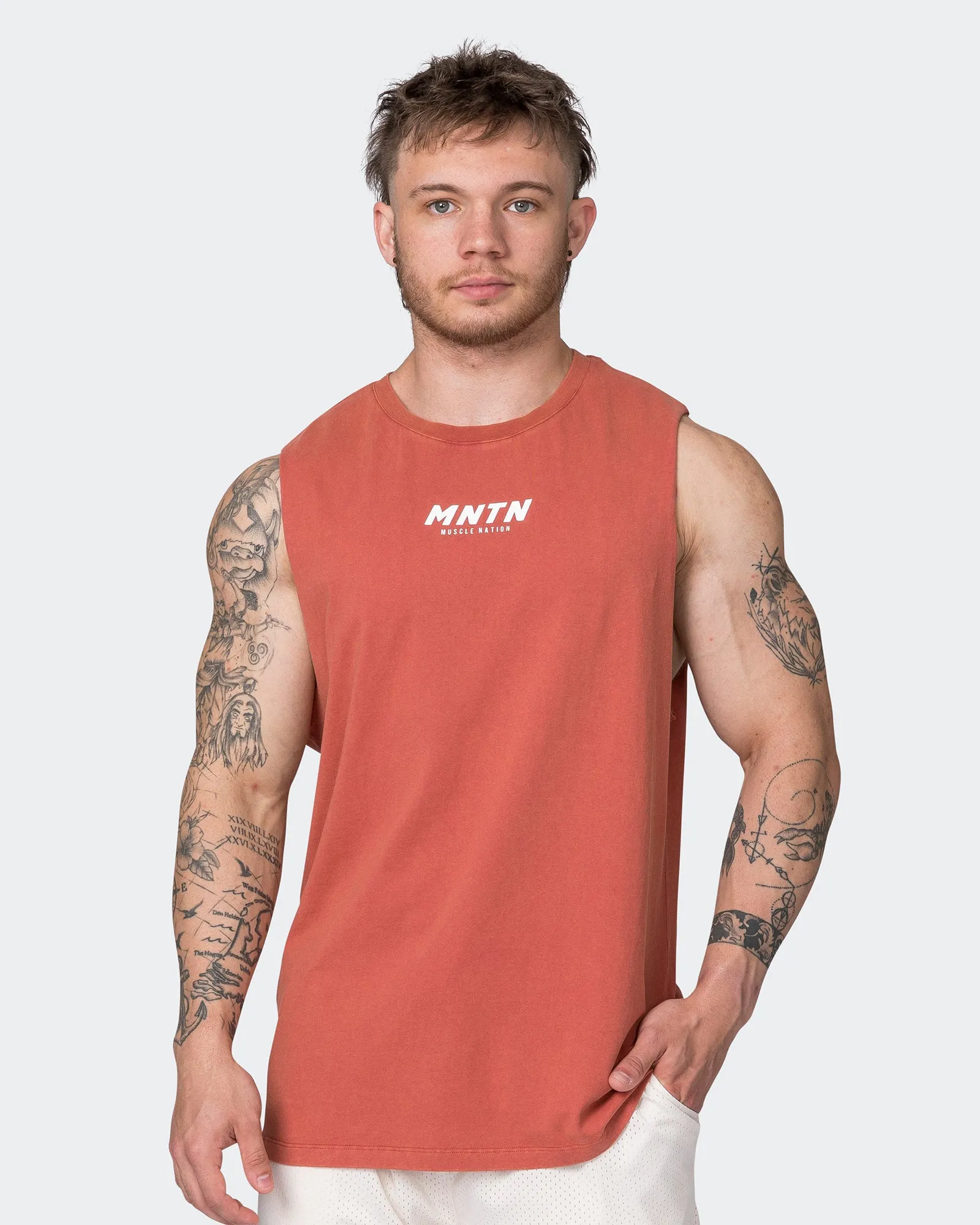 MNTN Vintage Tank - Washed Dusty Red sold by Muscle Nation