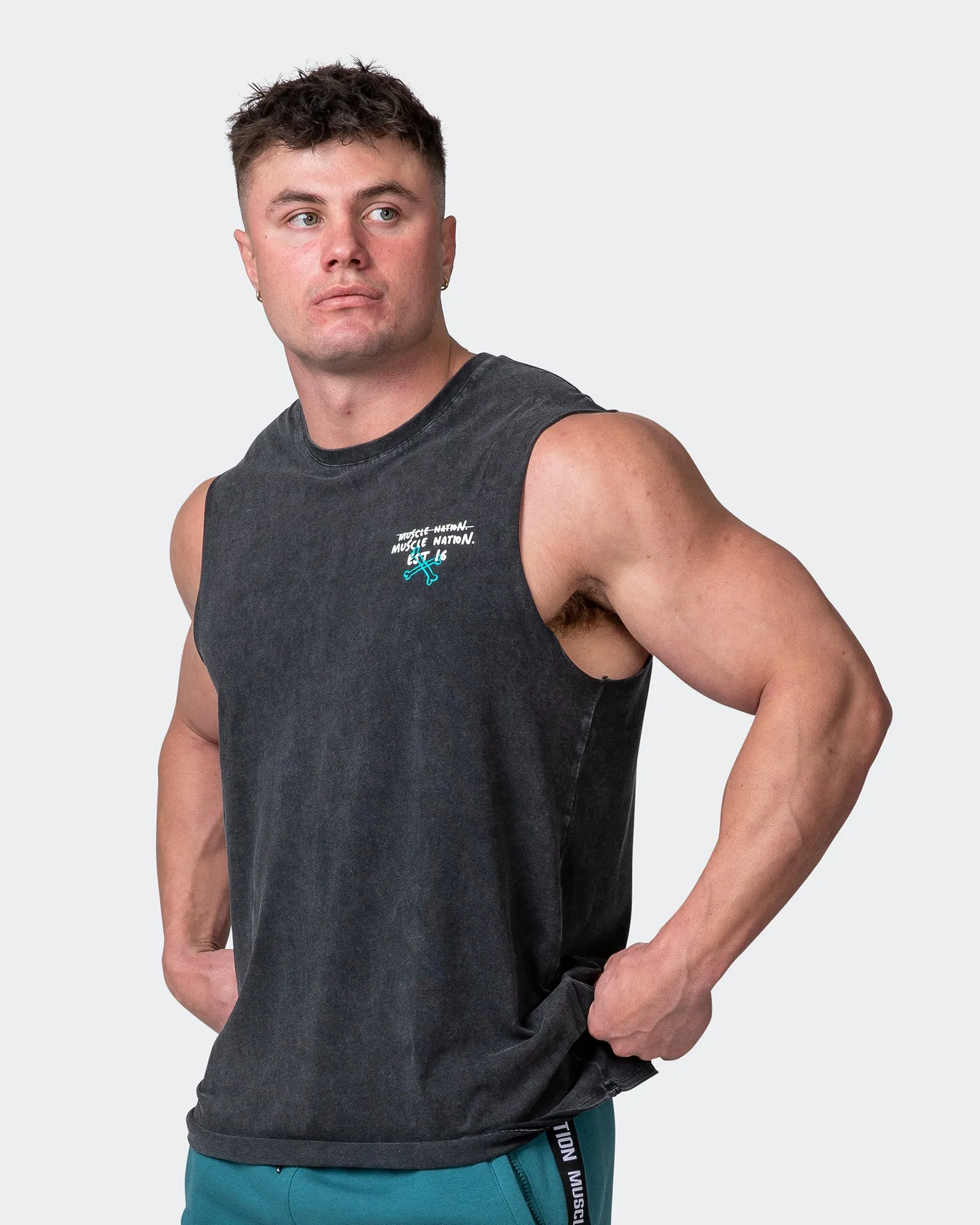 Mens MN Club Vintage Tank - Washed Black sold by Muscle Nation