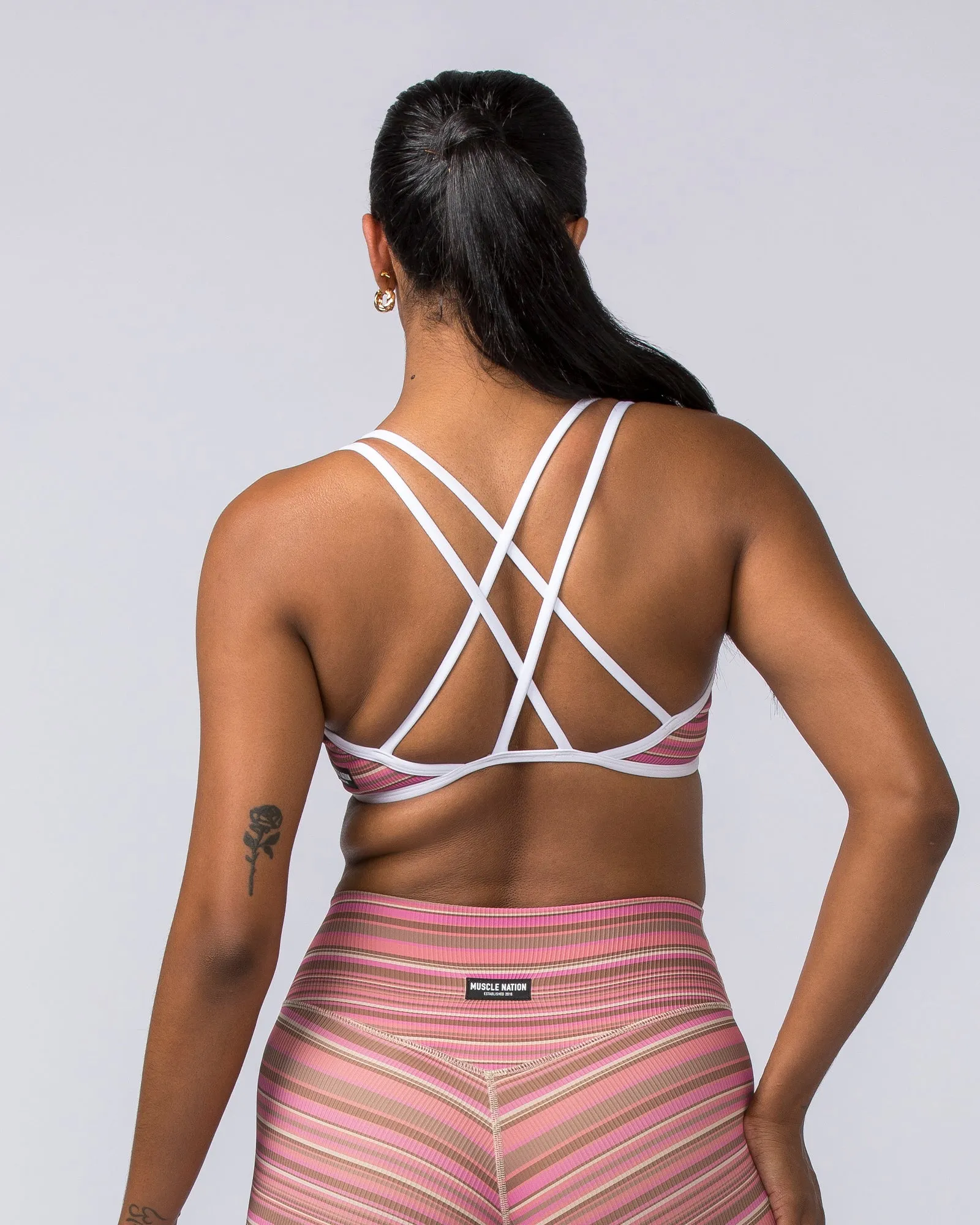 Curves Rib Bralette - Sunset Coral Stripe Print sold by Muscle Nation product image thumbnail 4