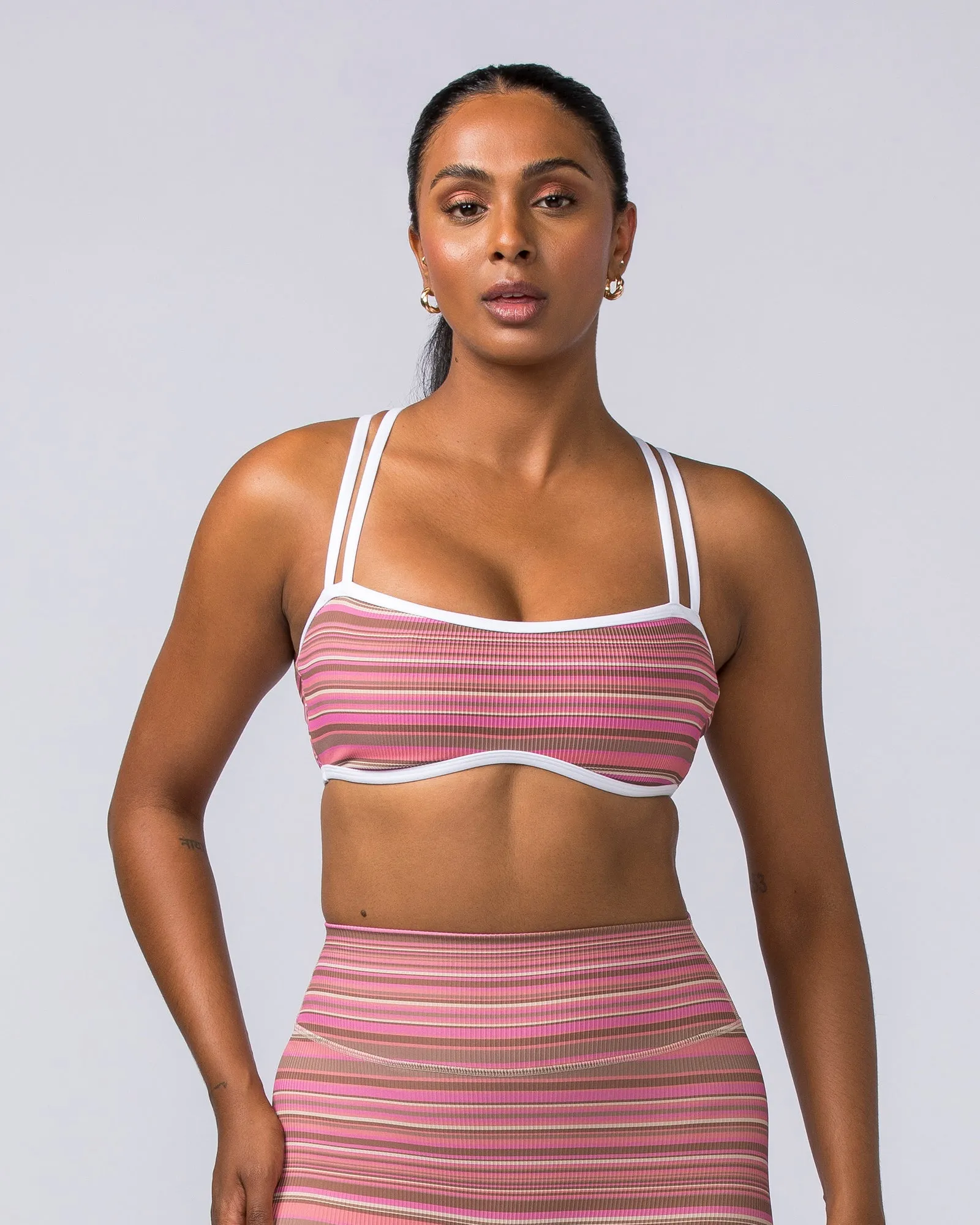 Curves Rib Bralette - Sunset Coral Stripe Print sold by Muscle Nation product image thumbnail 2