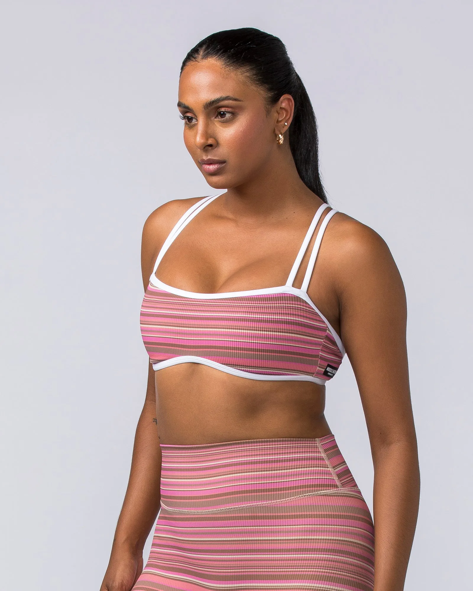 Curves Rib Bralette - Sunset Coral Stripe Print sold by Muscle Nation product image thumbnail 3