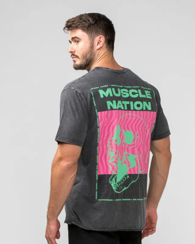 Mens Skull Oversized Vintage Tee - Washed Black sold by Muscle Nation