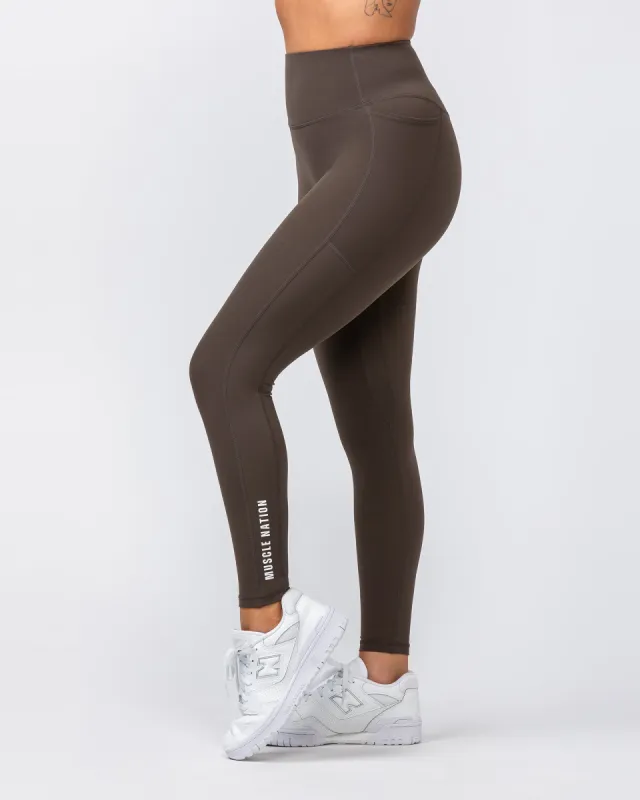 Agility Aura Pocket Ankle Length Leggings - Deep Brown sold by Muscle Nation