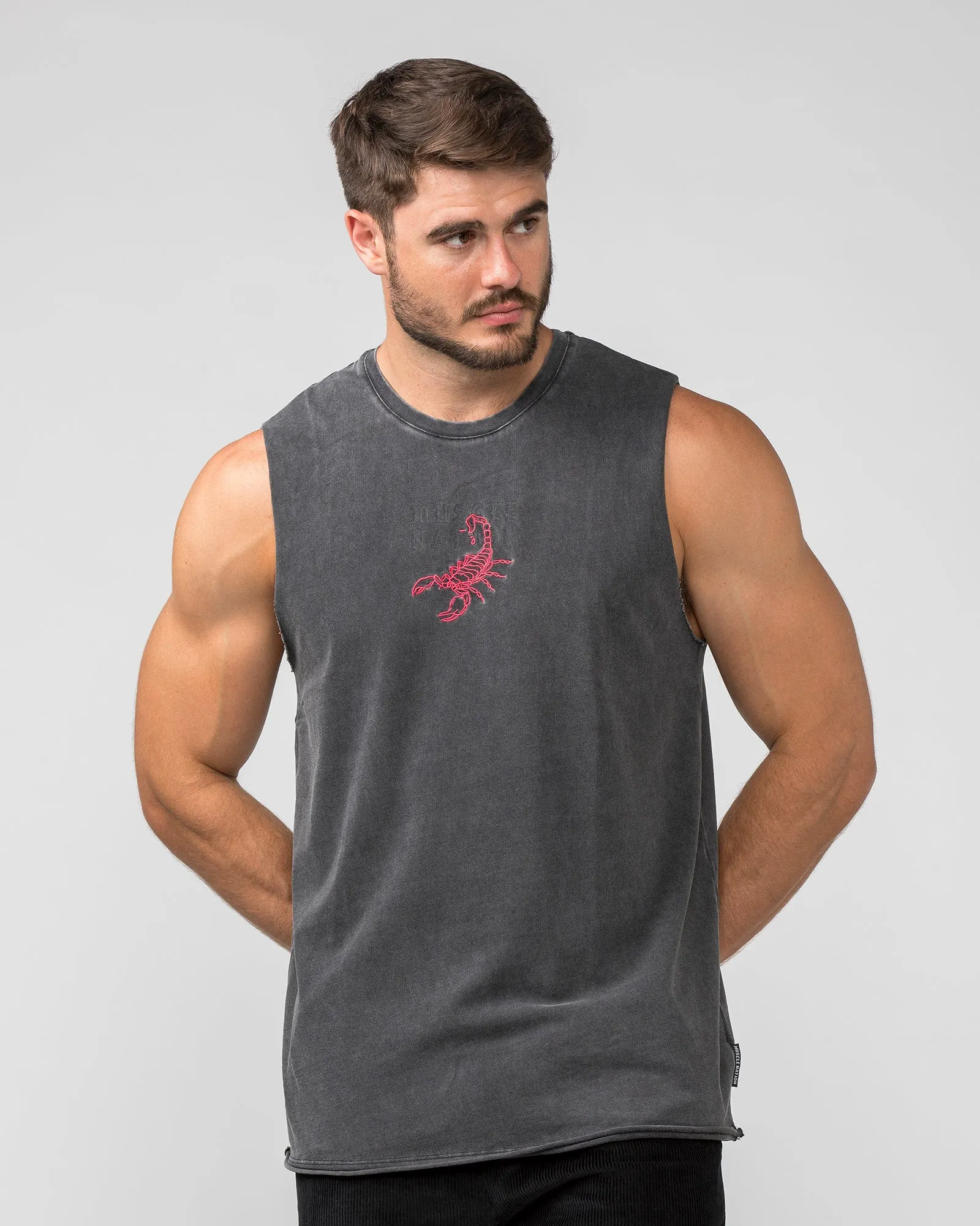 Scorpion Heavy Vintage Tank - Washed Black sold by Muscle Nation