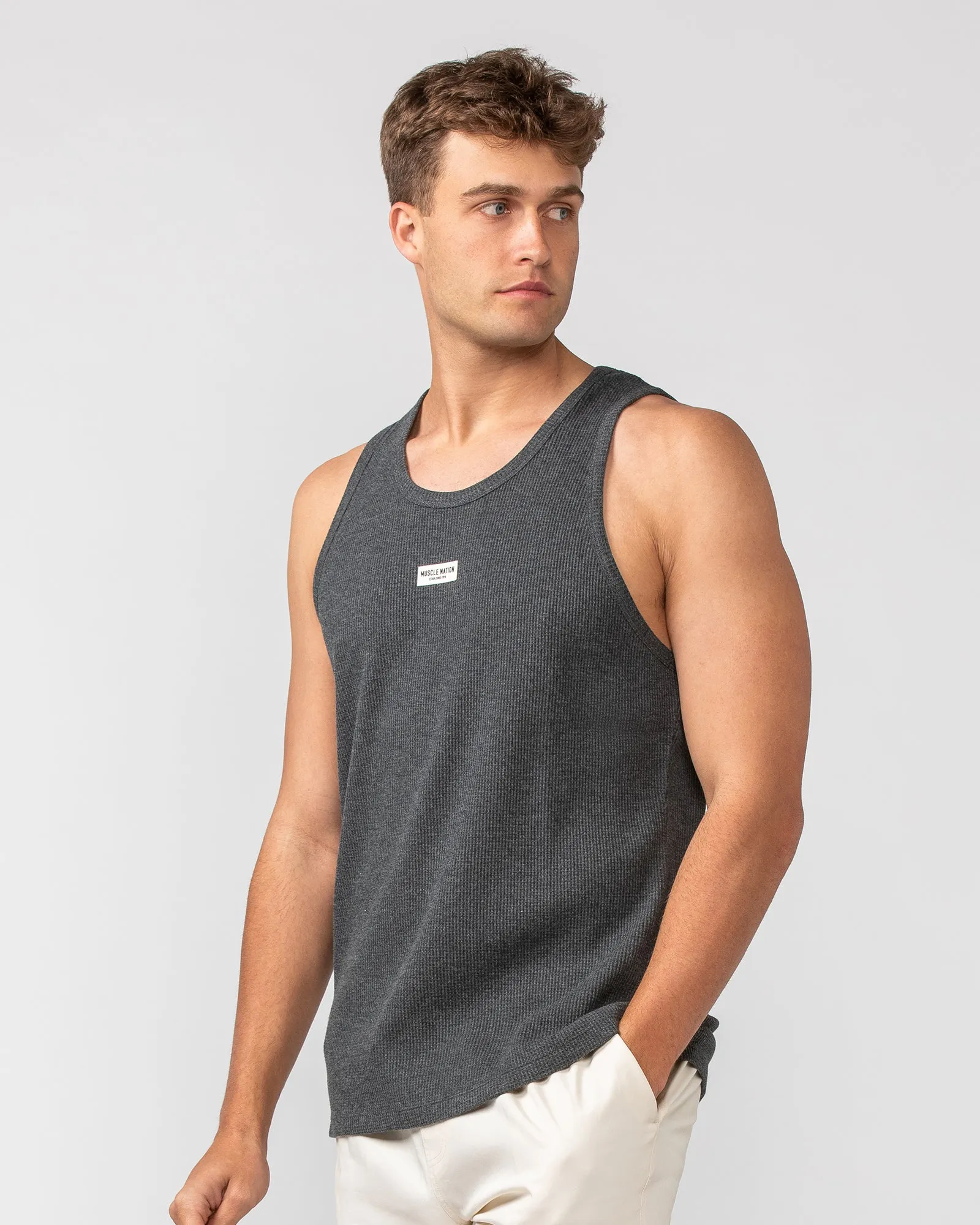 Waffle Tank - Charcoal Marl sold by Muscle Nation product image thumbnail 3