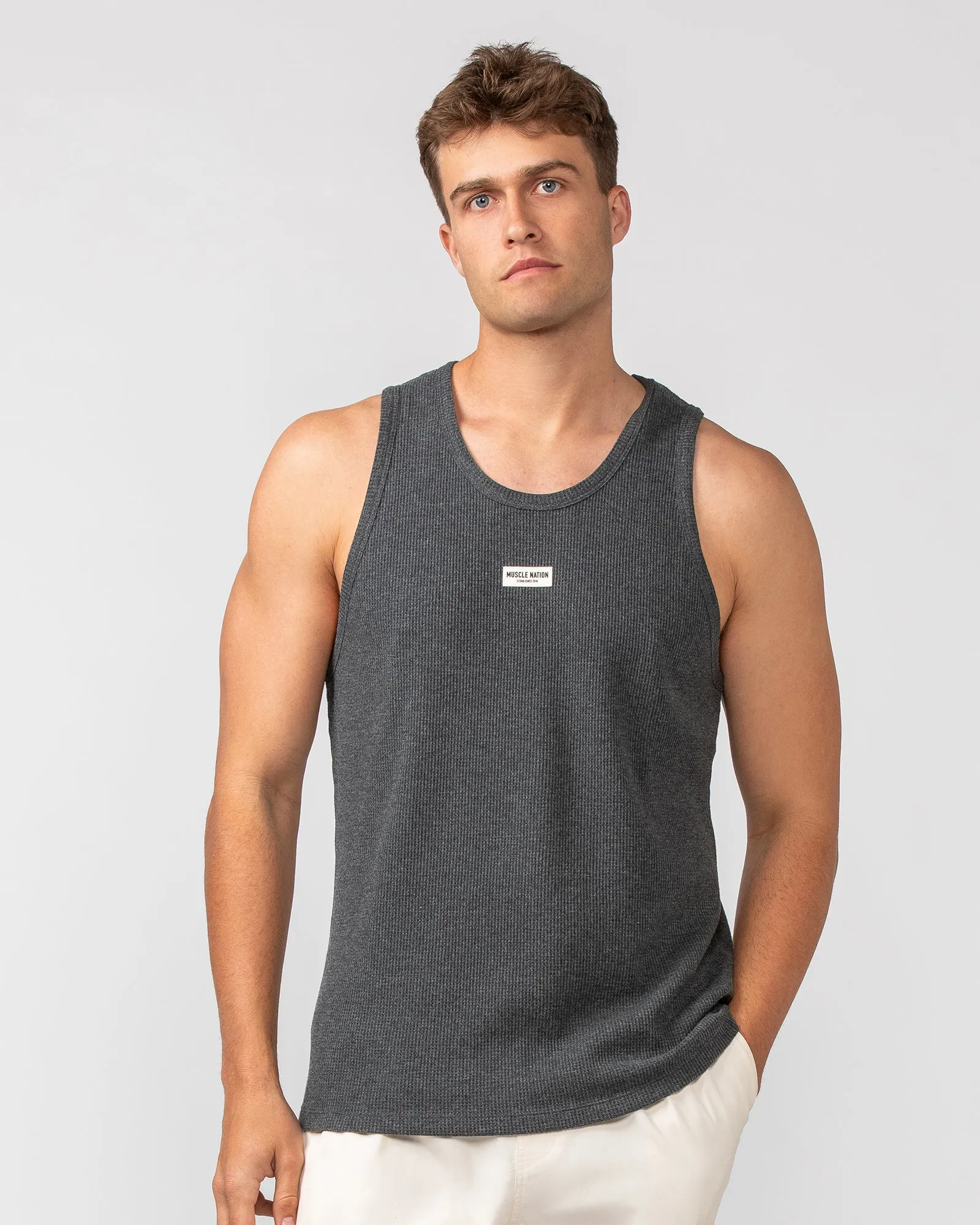 Waffle Tank - Charcoal Marl sold by Muscle Nation