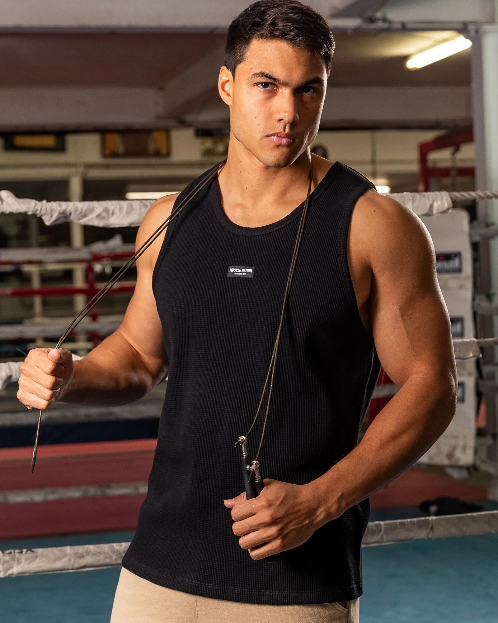 Waffle Tank - Black sold by Muscle Nation