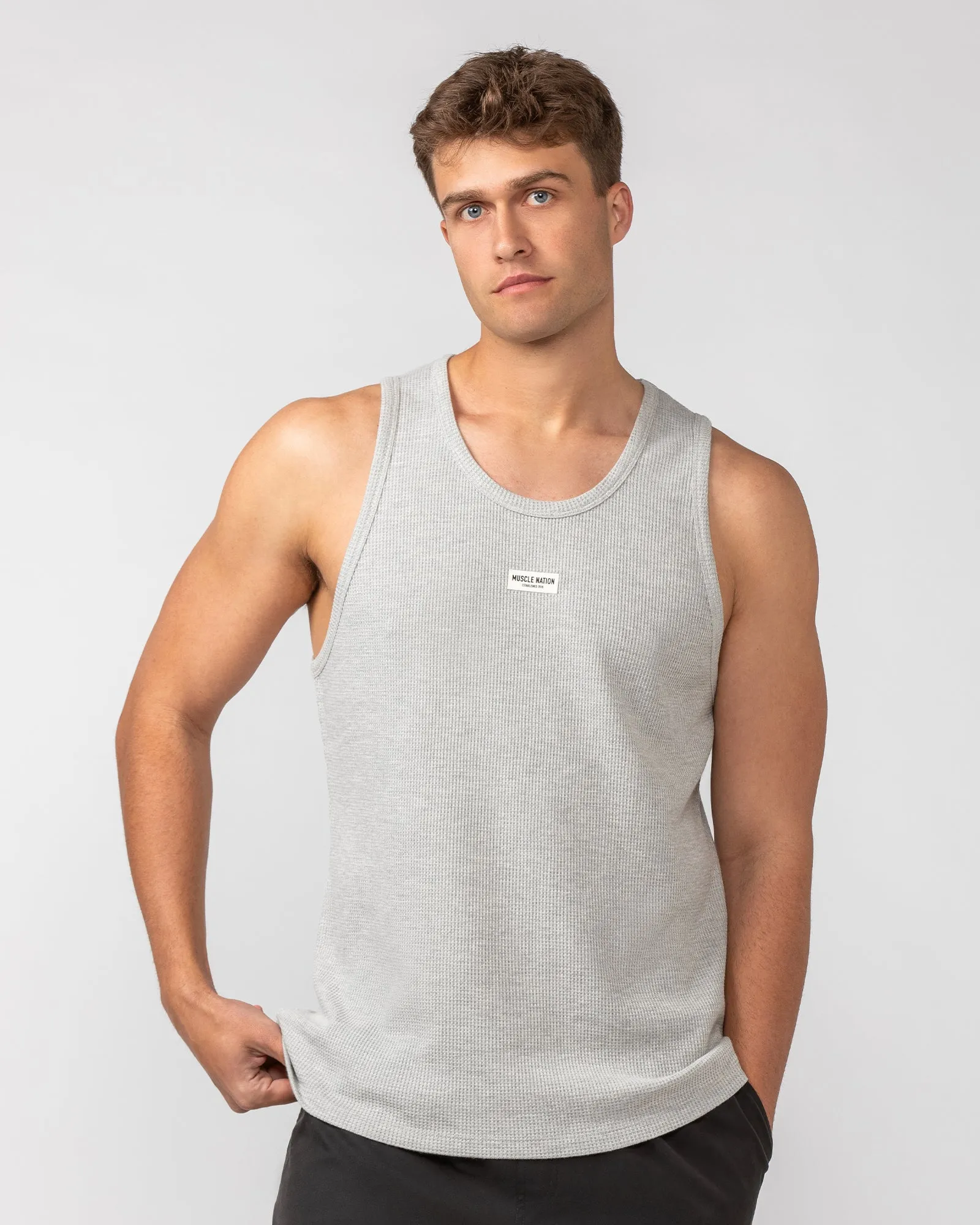 Waffle Tank - Grey Marl sold by Muscle Nation
