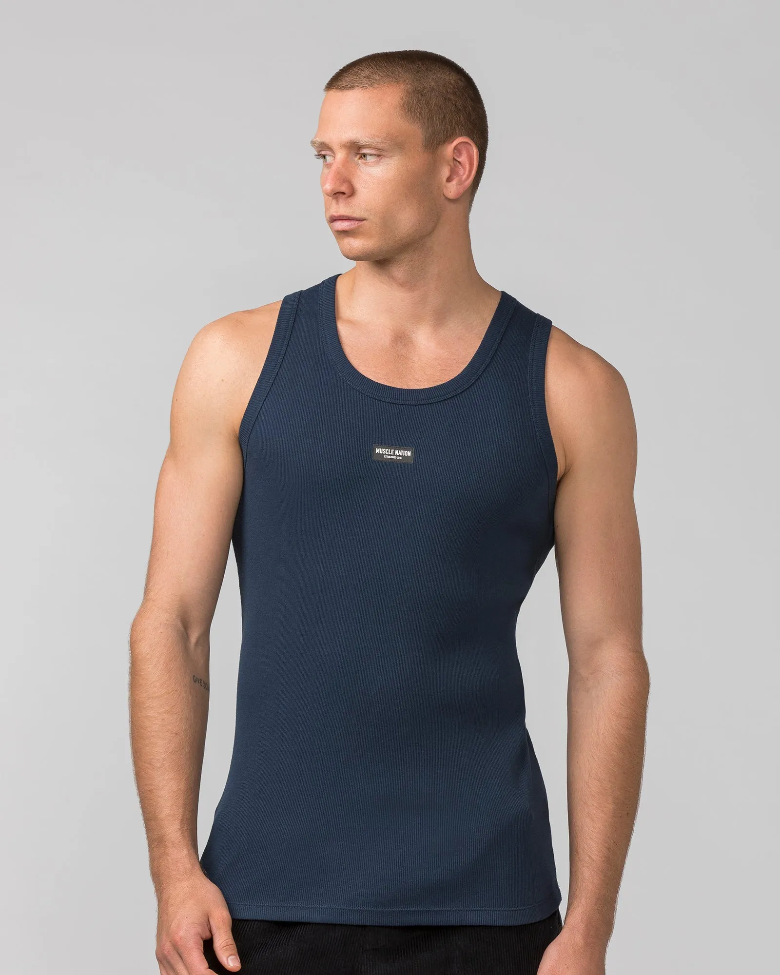 Rib Fitted Training Tank - Navy sold by Muscle Nation
