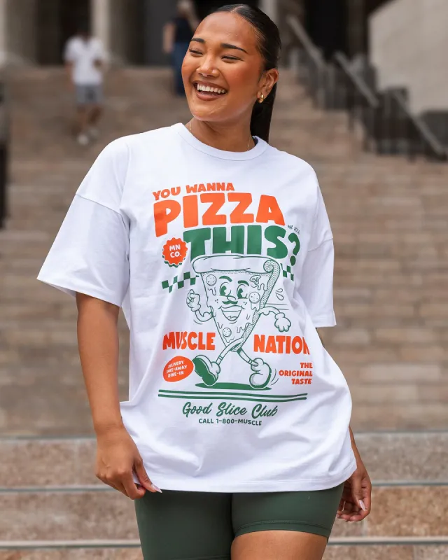 Womens Pizza This Oversized Tee - White sold by Muscle Nation