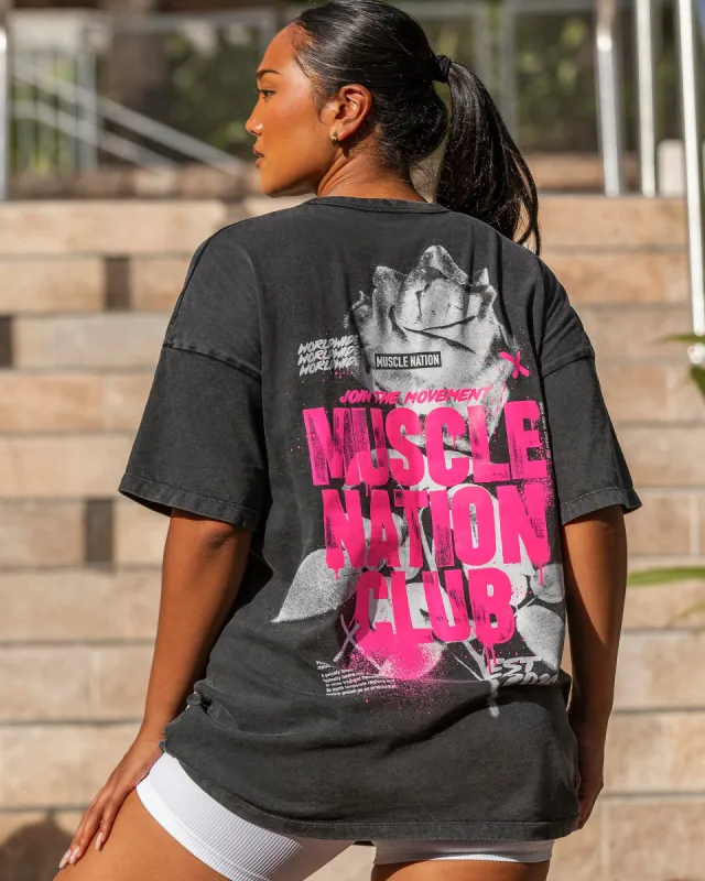 Womens Rose Vintage Oversized Tee - Washed Black sold by Muscle Nation