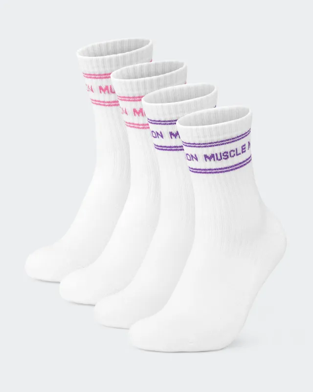 Womens Stripe Crew Sock (2x Pack) - Hollywood Pink/ Viola made by Muscle Nation