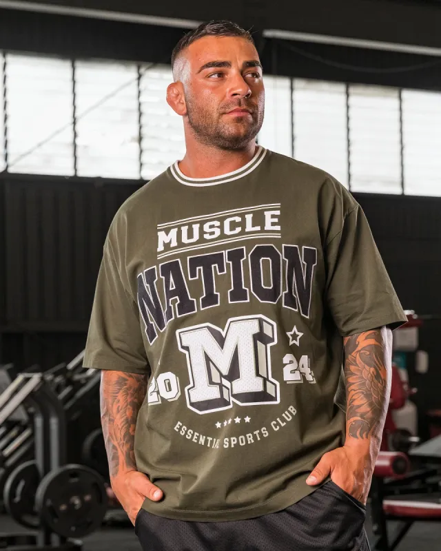 Sporting Club Oversized Tee - Dark Khaki sold by Muscle Nation