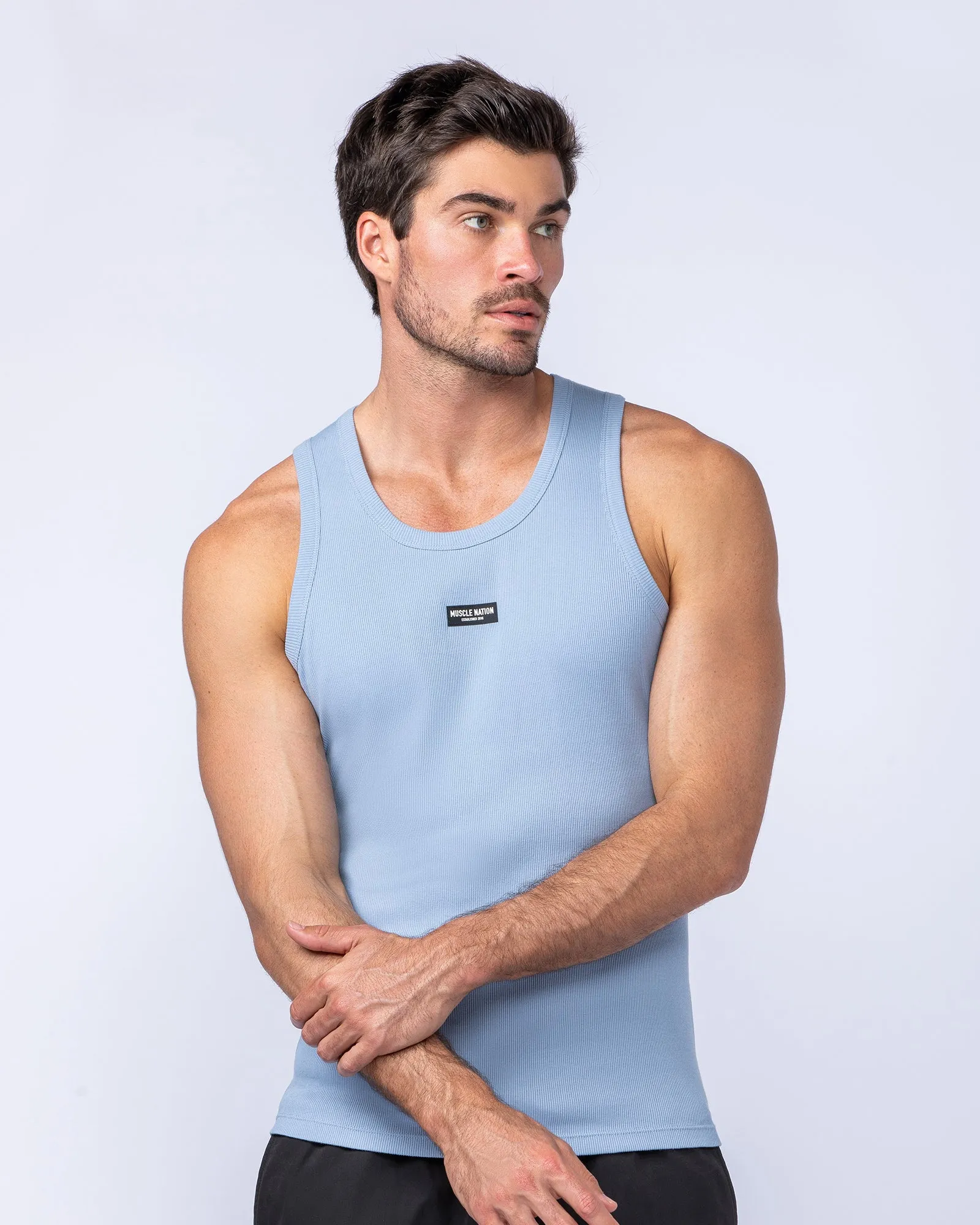Rib Fitted Training Tank - Sky Blue sold by Muscle Nation